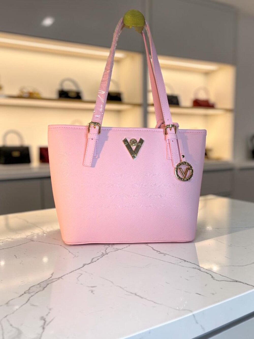 Pink Faux Leather Mid-Sized Tote with Accessory Pouch by Valentino Orlandi  NWT - Picture 5 of 5